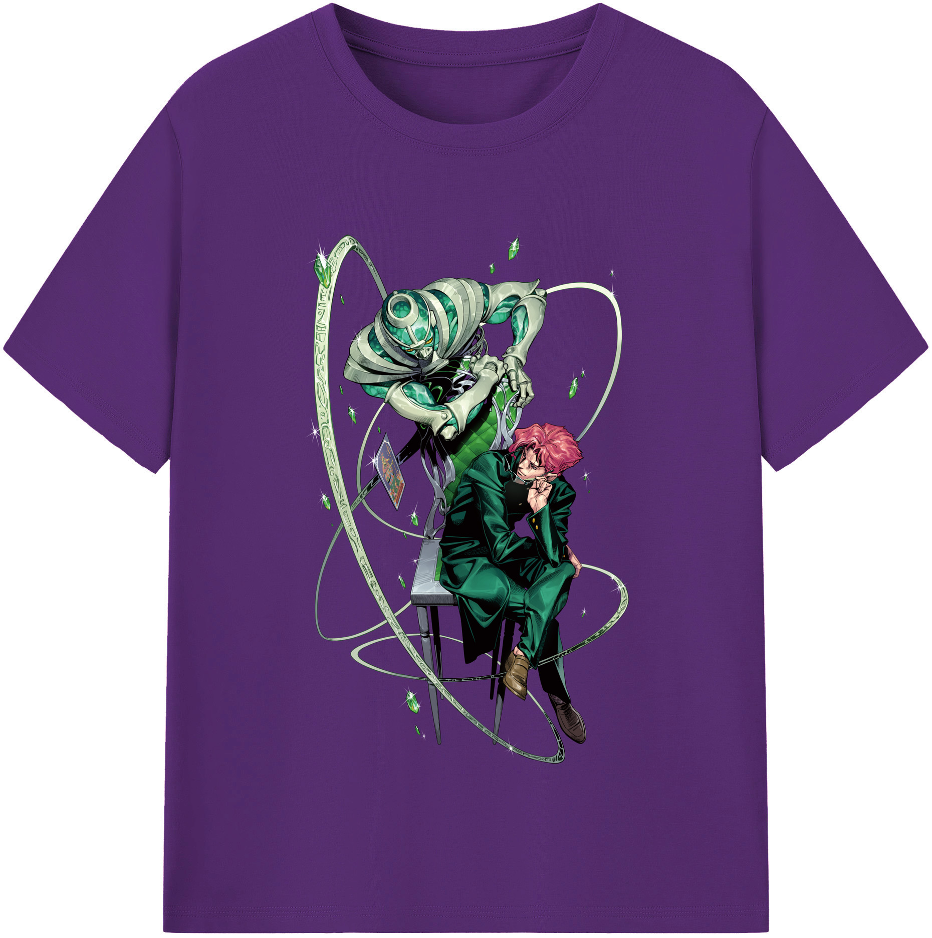 （画像用） ジョジョの奇妙な冒険 花京院 典明（かきょういん のりあき） JoJo's Bizarre Adventure Kakyoin Noriaki 綿100％半袖Tシャツ（フロントプリント）