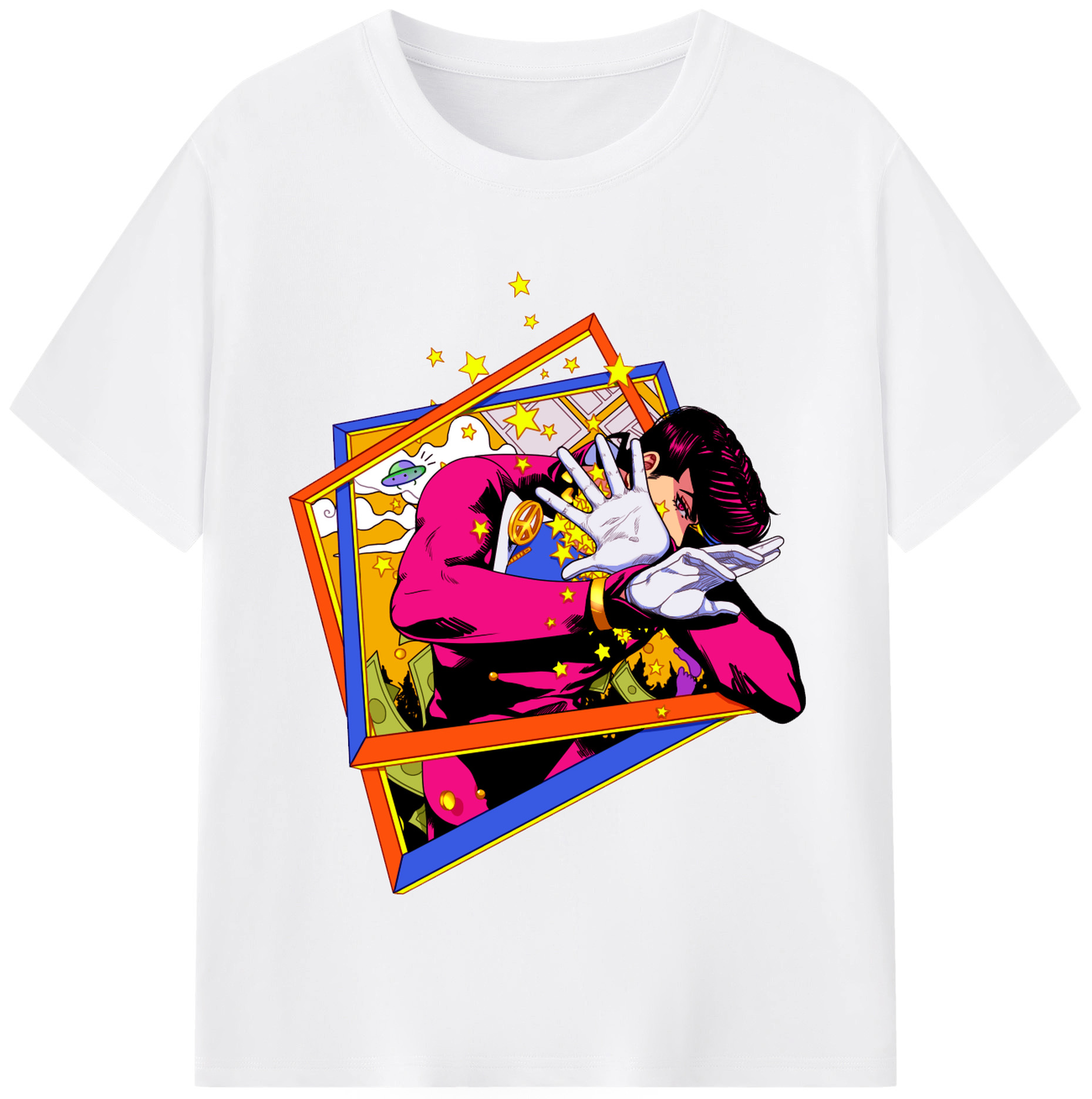 （画像用） ジョジョの奇妙な冒険 ひがしかた じょうすけ JoJo's Bizarre Adventure Higashikata Josuke 綿100％半袖Tシャツ（フロントプリント）