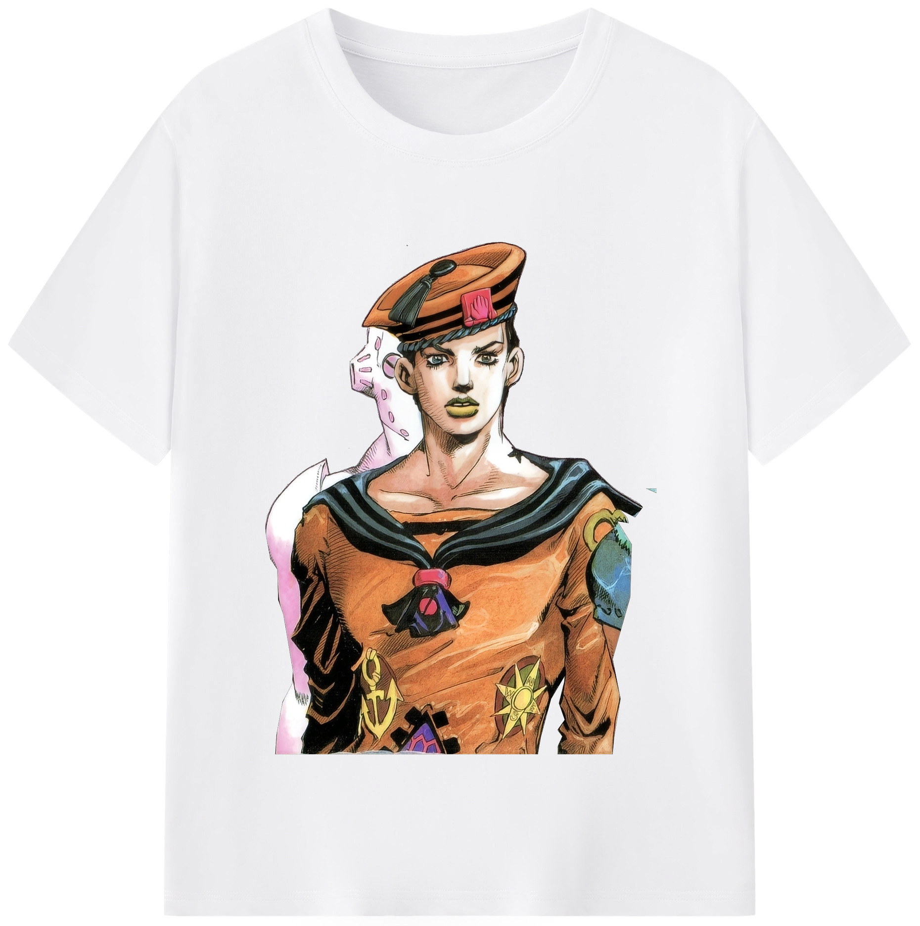（画像用） ジョジョの奇妙な冒険 東方定助 JoJo's Bizarre Adventure Higashikata Josuke 綿100％半袖Tシャツ（フロントプリント）