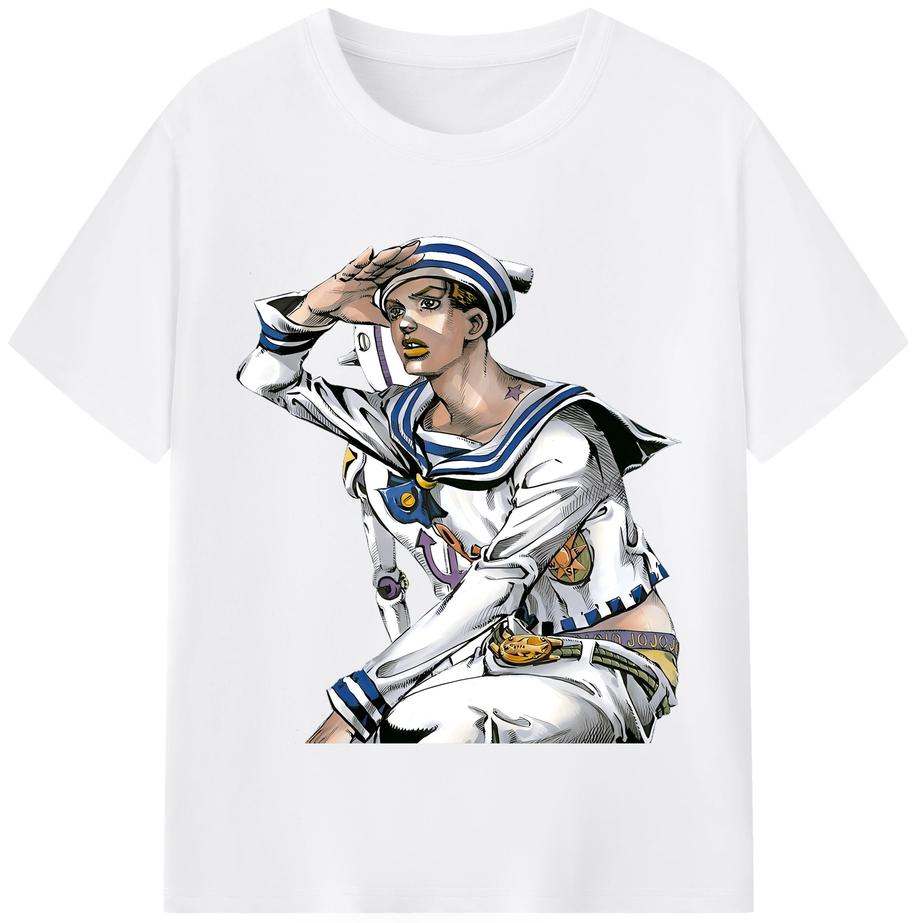 （画像用） ジョジョの奇妙な冒険 東方定助 JoJo's Bizarre Adventure Higashikata Josuke 綿100％半袖Tシャツ（フロントプリント）