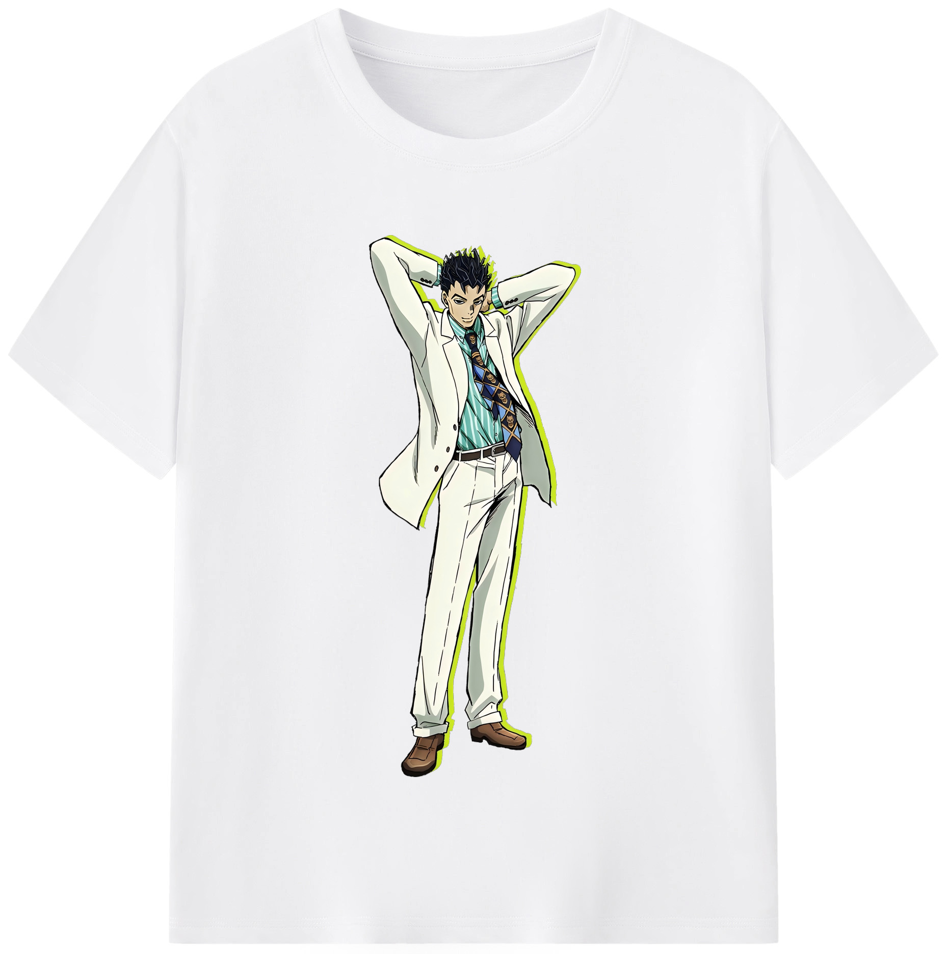 （画像用） ジョジョの奇妙な冒険 きら よしかげ JoJo's Bizarre Adventure Kira Yoshikage 綿100％半袖Tシャツ（フロントプリント）