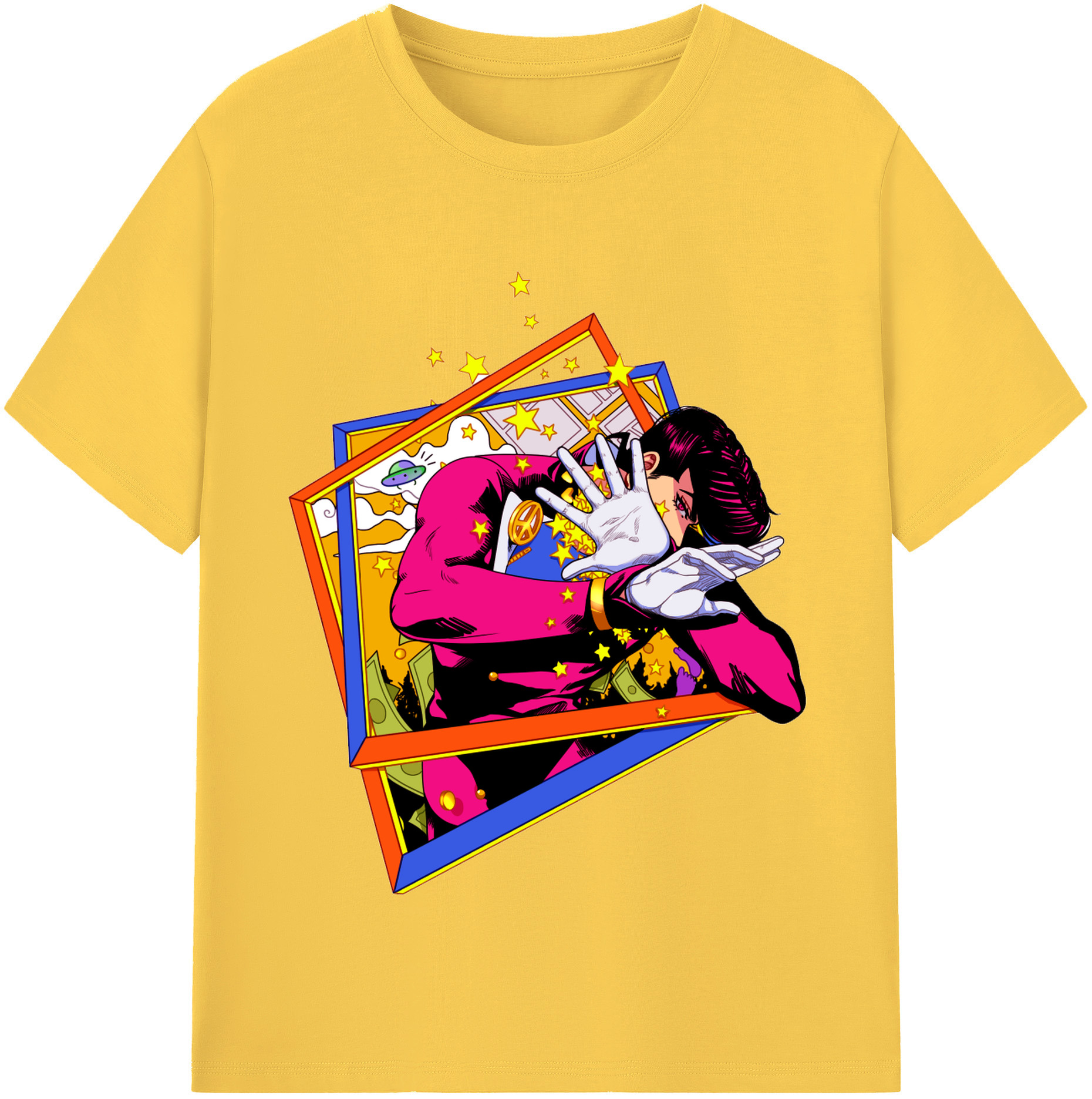 （画像用） ジョジョの奇妙な冒険 ひがしかた じょうすけ JoJo's Bizarre Adventure Higashikata Josuke 綿100％半袖Tシャツ（フロントプリント）