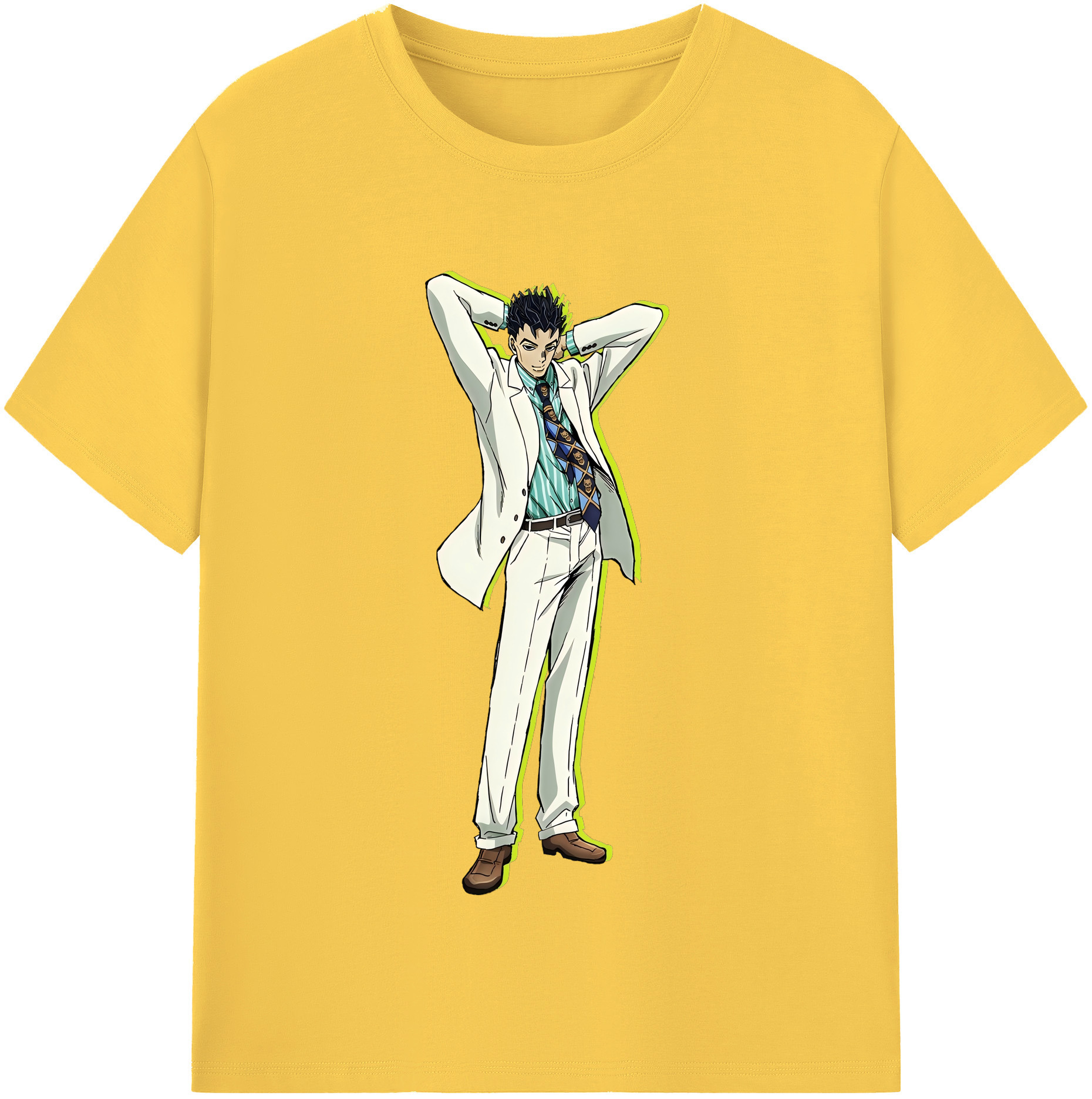 （画像用） ジョジョの奇妙な冒険 きら よしかげ JoJo's Bizarre Adventure Kira Yoshikage 綿100％半袖Tシャツ（フロントプリント）
