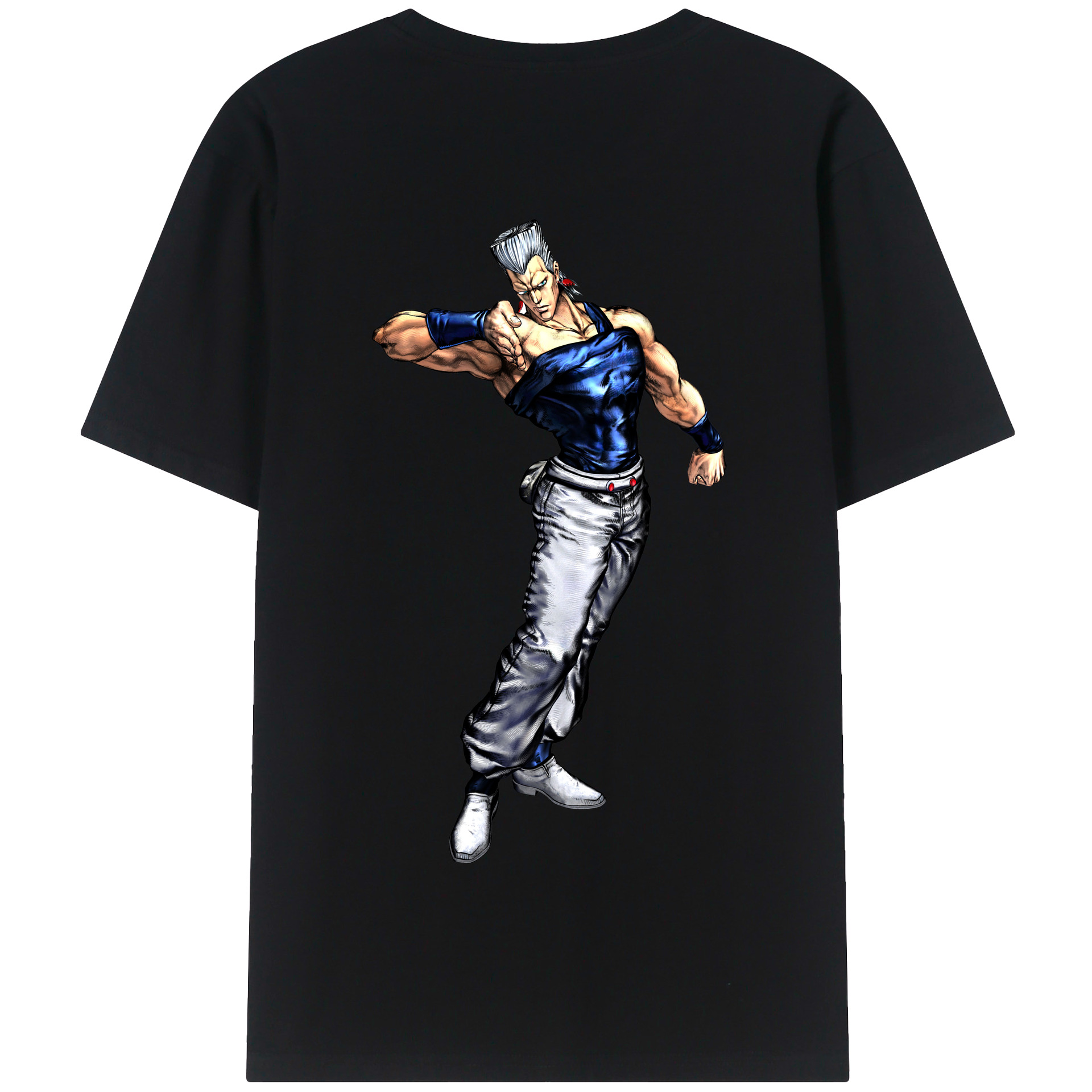 （画像用） ジョジョの奇妙な冒険 ジャン＝ピエール?ポルナレフ JoJo's Bizarre Adventure Jan Pierre Polnareff 綿100％半袖Tシャツ（背面プリント）
