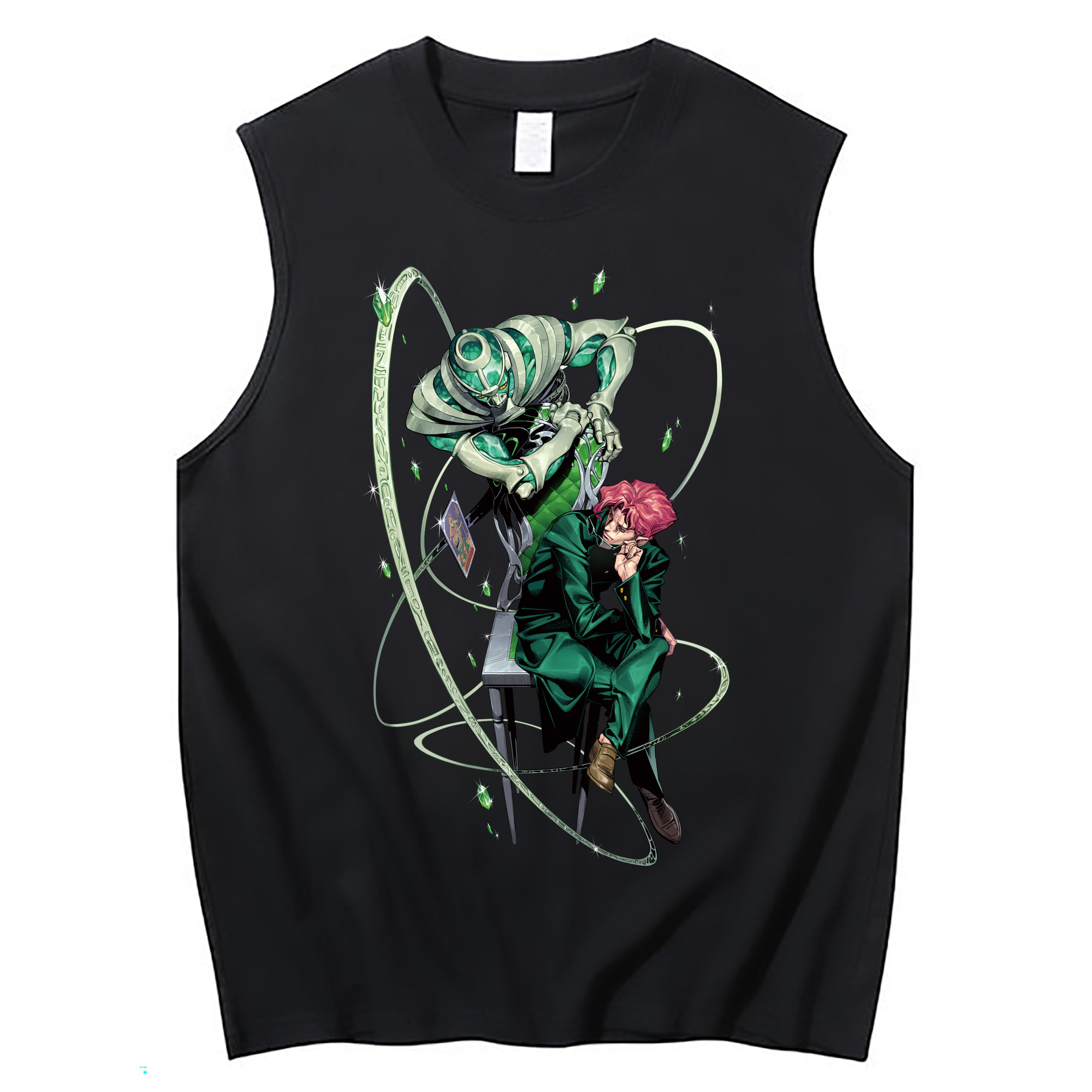 （画像用） ジョジョの奇妙な冒険 花京院 典明（かきょういん のりあき） JoJo's Bizarre Adventure Kakyoin Noriaki コットン100％タンクトップ（フロントプリント）