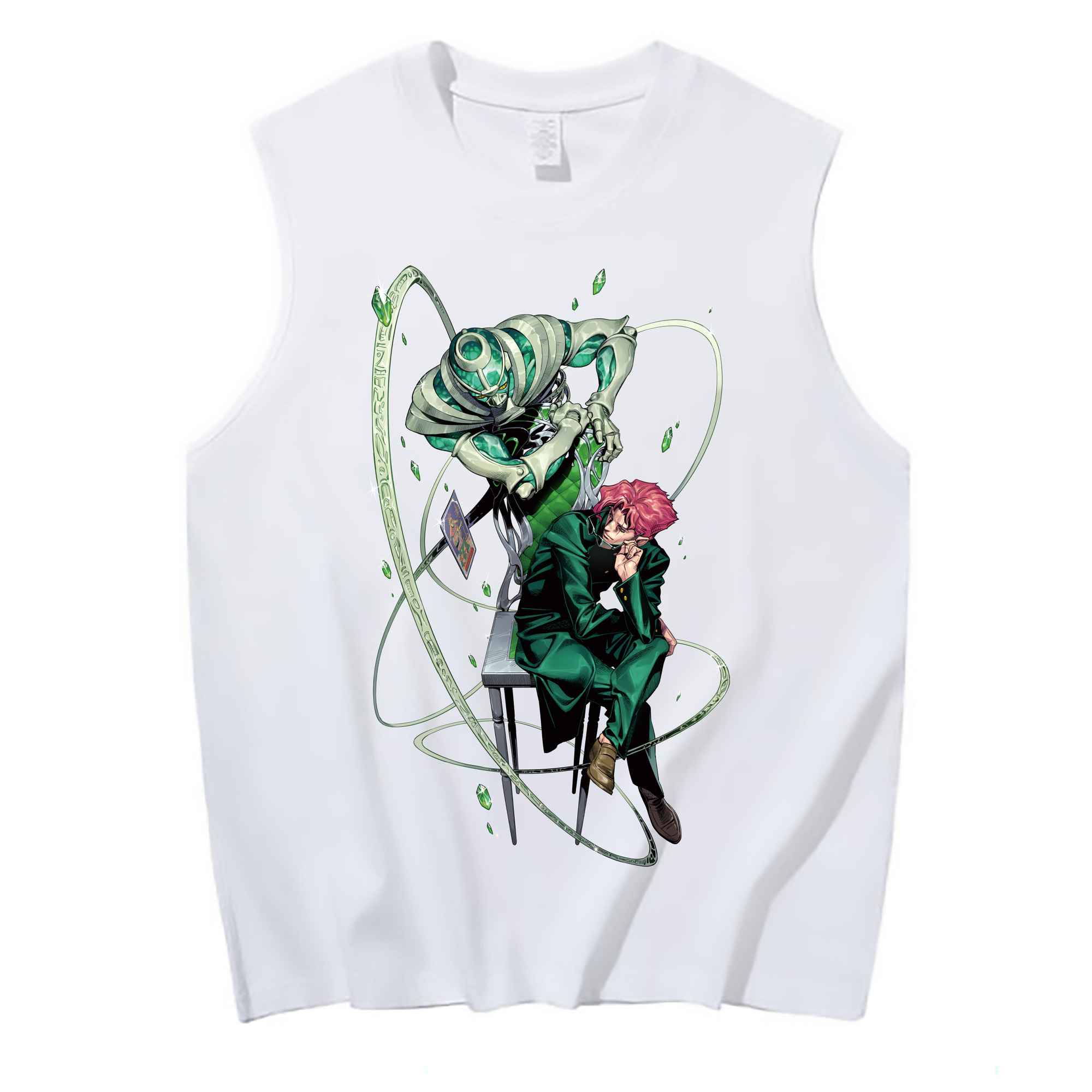 （画像用） ジョジョの奇妙な冒険 花京院 典明（かきょういん のりあき） JoJo's Bizarre Adventure Kakyoin Noriaki コットン100％タンクトップ（フロントプリント）
