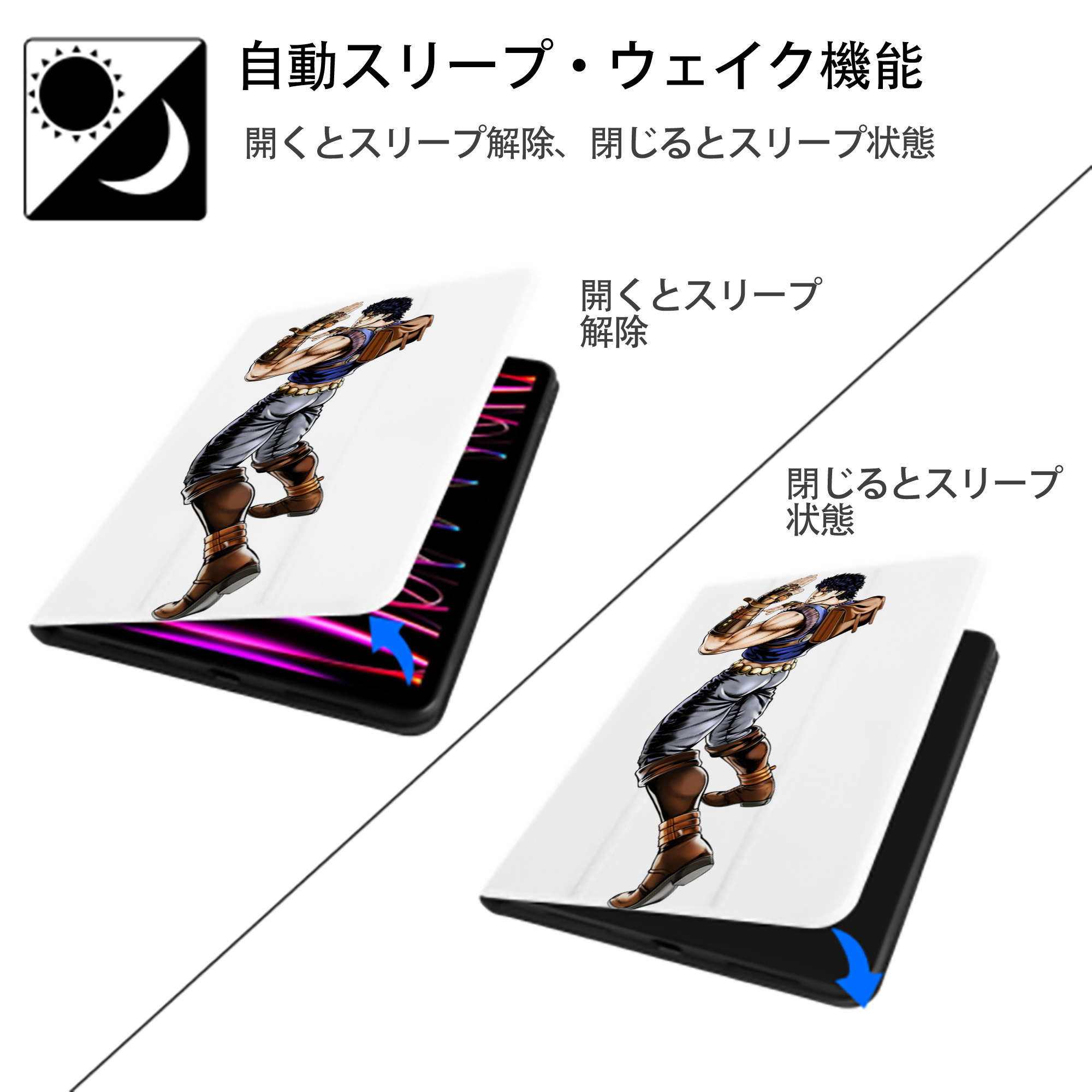 ジョジョの奇妙な冒険 /ジョナサン?ジョースター JoJo's Bizarre Adventure Jonathan Joestar IPad ケース ペン収納付き 三つ折りスタンド PUレザー×シリコン 対応機種9.5/10.5/10.9インチ