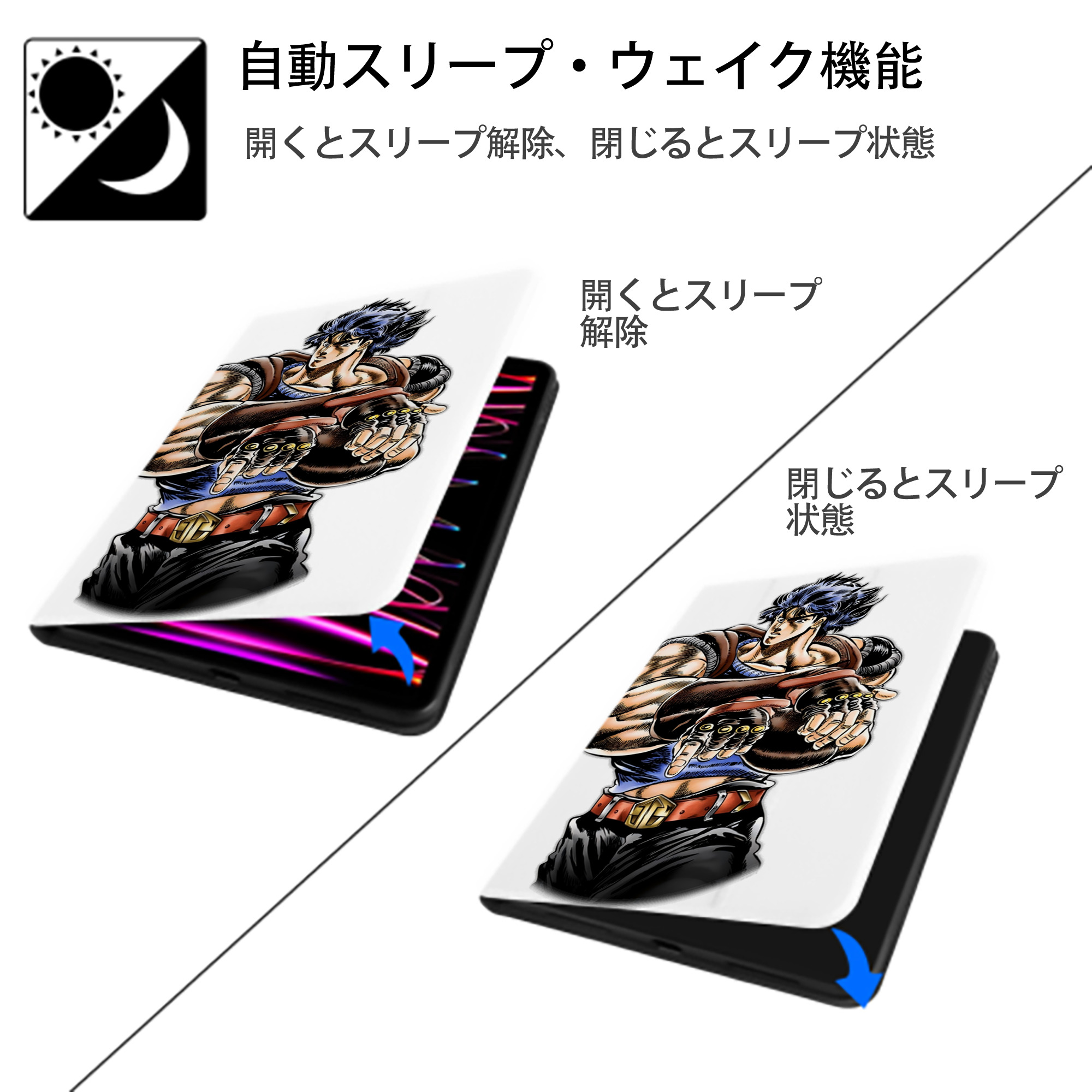 ジョジョの奇妙な冒険 /ジョナサン?ジョースター JoJo's Bizarre Adventure Jonathan Joestar IPad ケース ペン収納付き 三つ折りスタンド PUレザー×シリコン 対応機種9.5/10.5/10.9インチ
