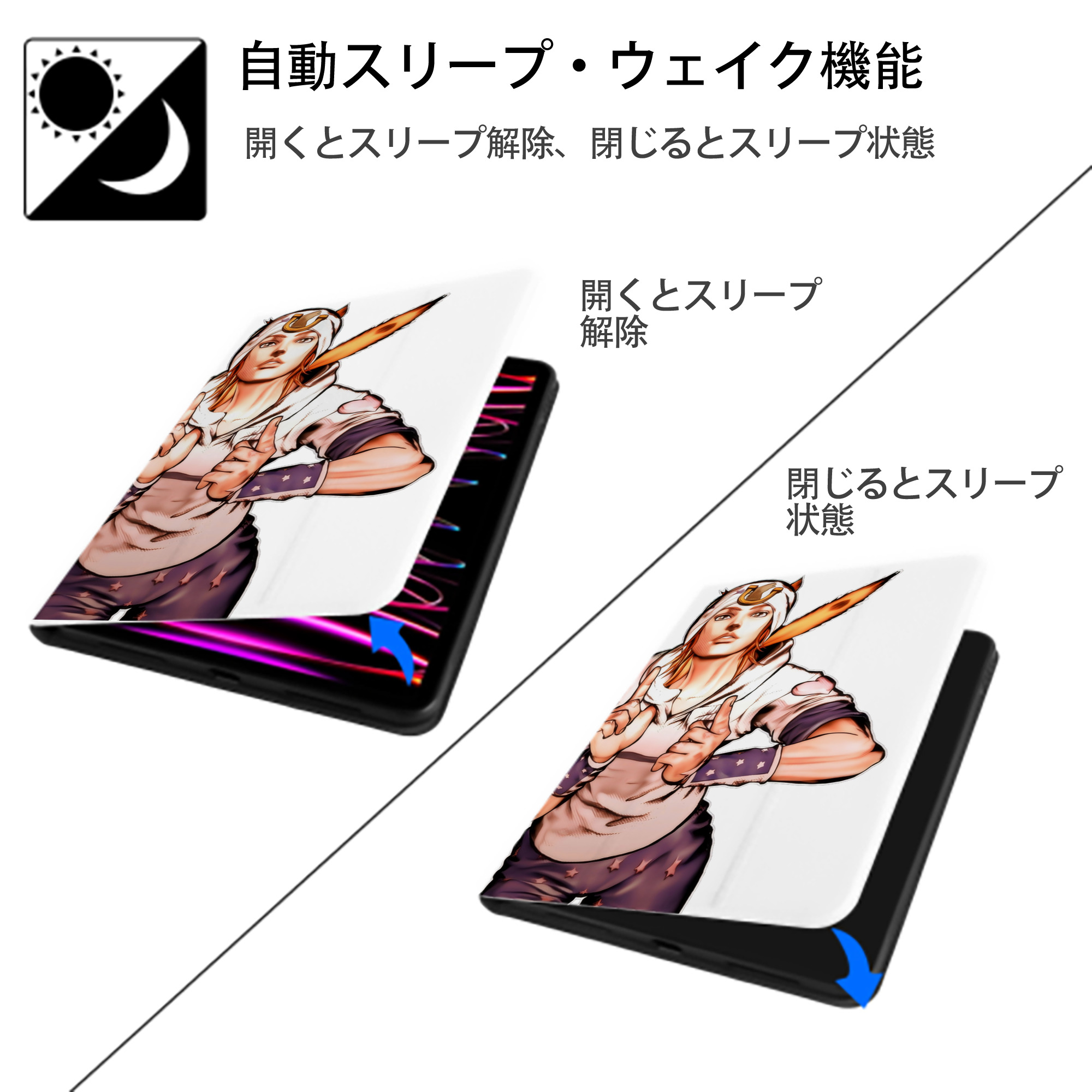 ジョジョの奇妙な冒険 ジョナサン?ジョースター JoJo's Bizarre Adventure Jonathan Joestar IPad ケース ペン収納付き 三つ折りスタンド PUレザー×シリコン 対応機種9.5/10.5/10.9インチ