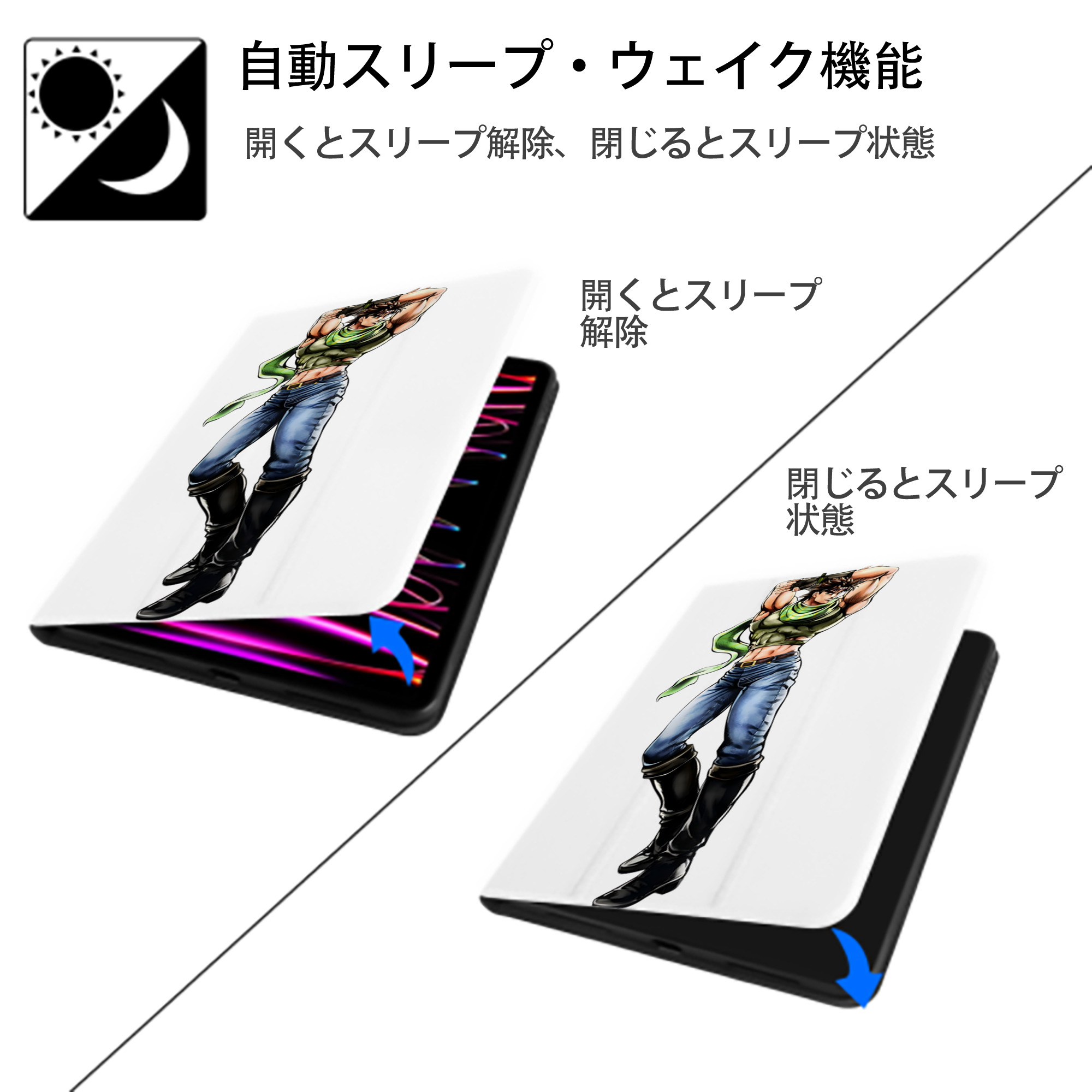 ジョジョの奇妙な冒険 ジョセフ?ジョースター JoJo's Bizarre Adventure Joseph Joestar IPad ケース ペン収納付き 三つ折りスタンド PUレザー×シリコン 対応機種9.5/10.5/10.9インチ