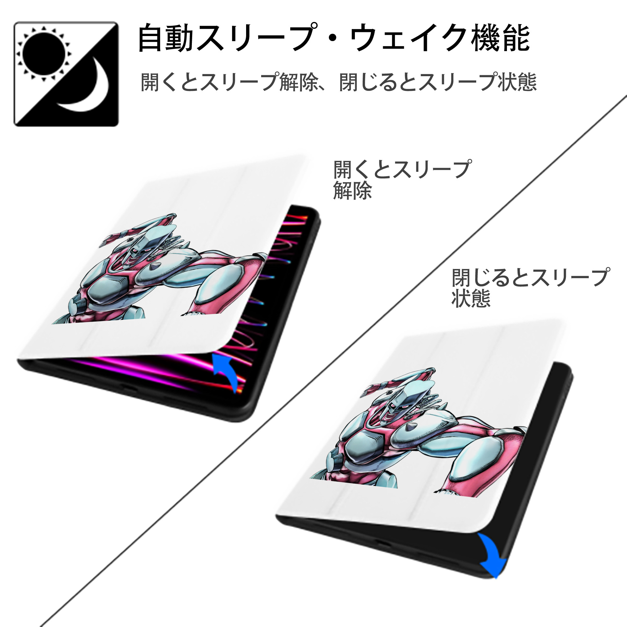 ジョジョの奇妙な冒険 ひがしかた じょうすけ JoJo's Bizarre Adventure Higashikata Josuke IPad ケース ペン収納付き 三つ折りスタンド PUレザー×シリコン 対応機種9.5/10.5/10.9インチ