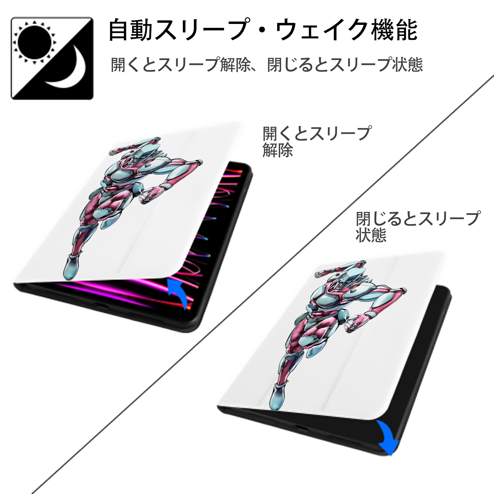 ジョジョの奇妙な冒険 ひがしかた じょうすけ JoJo's Bizarre Adventure Higashikata Josuke IPad ケース ペン収納付き 三つ折りスタンド PUレザー×シリコン 対応機種9.5/10.5/10.9インチ