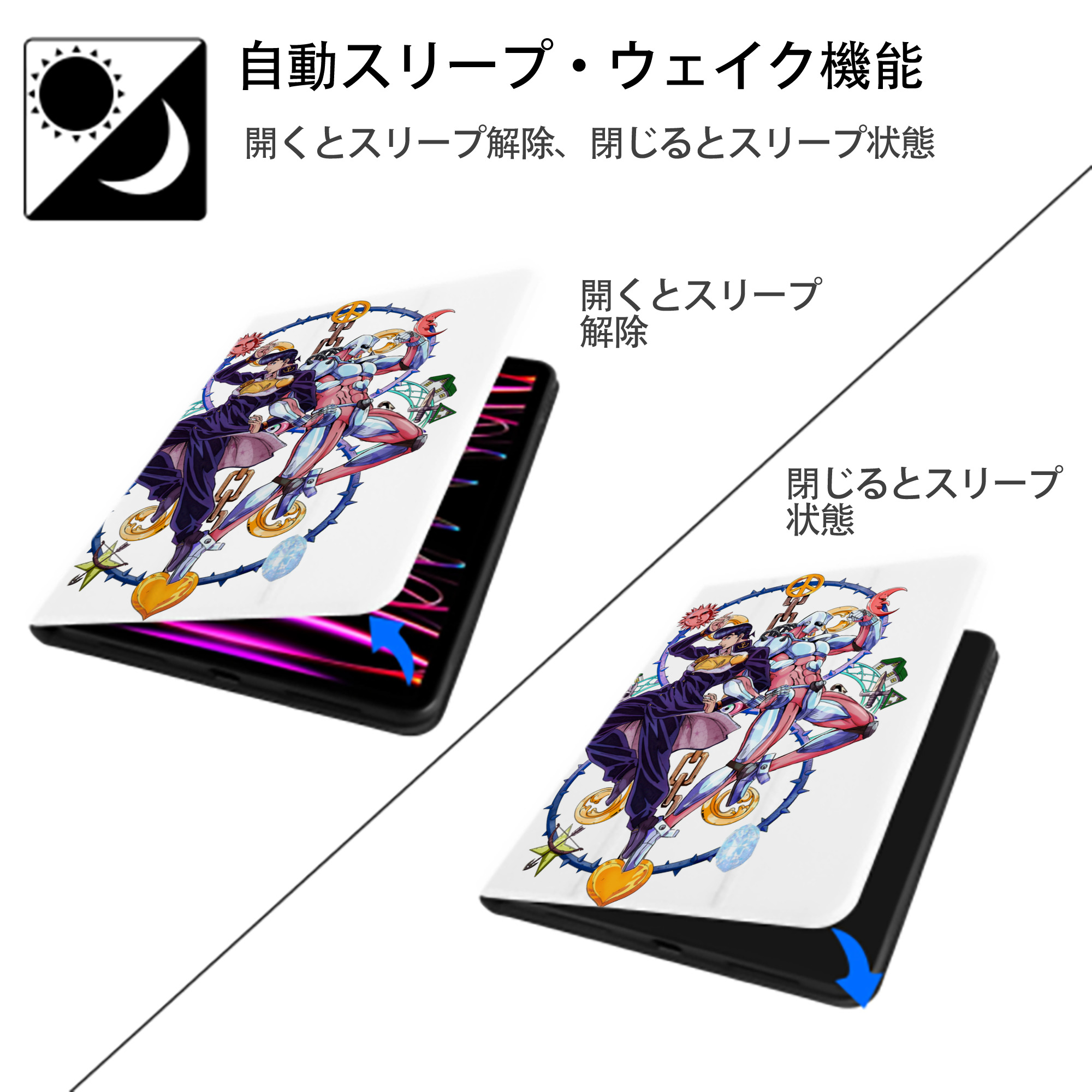 ジョジョの奇妙な冒険 ひがしかた じょうすけ JoJo's Bizarre Adventure Higashikata Josuke IPad ケース ペン収納付き 三つ折りスタンド PUレザー×シリコン 対応機種9.5/10.5/10.9インチ