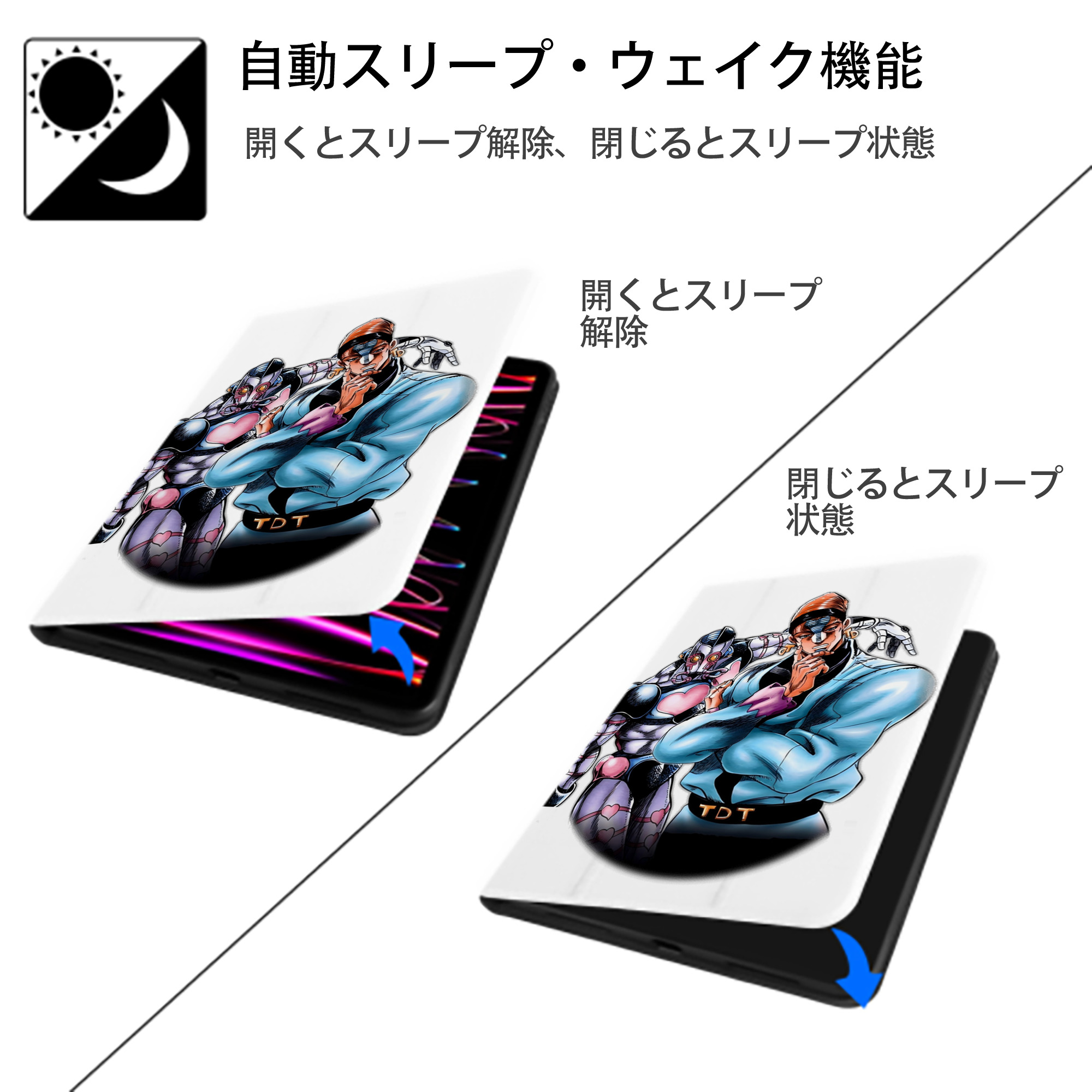 ジョジョの奇妙な冒険 ひがしかた じょうすけ JoJo's Bizarre Adventure Higashikata Josuke IPad ケース ペン収納付き 三つ折りスタンド PUレザー×シリコン 対応機種9.5/10.5/10.9インチ