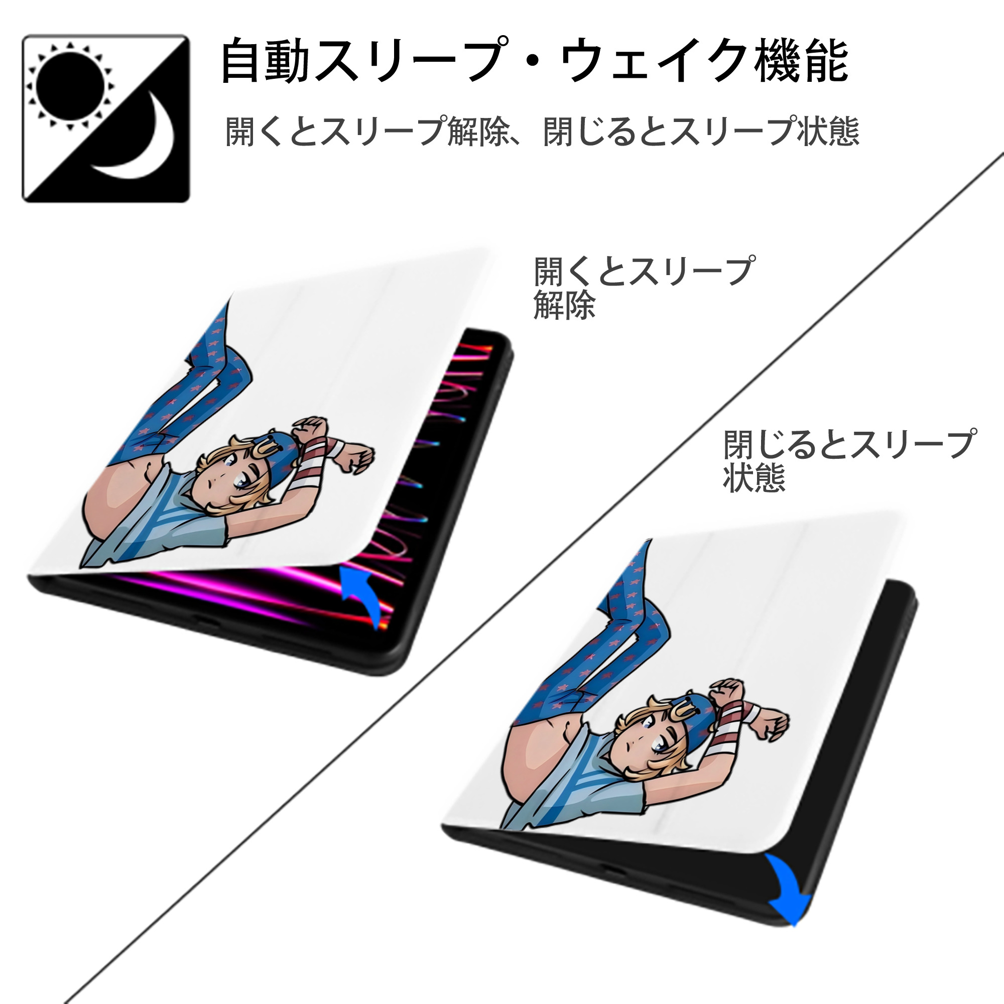 ジョジョの奇妙な冒険 グイード?ミスタ JoJo's Bizarre Adventure Guido Mista IPad ケース ペン収納付き 三つ折りスタンド PUレザー×シリコン 対応機種9.5/10.5/10.9インチ