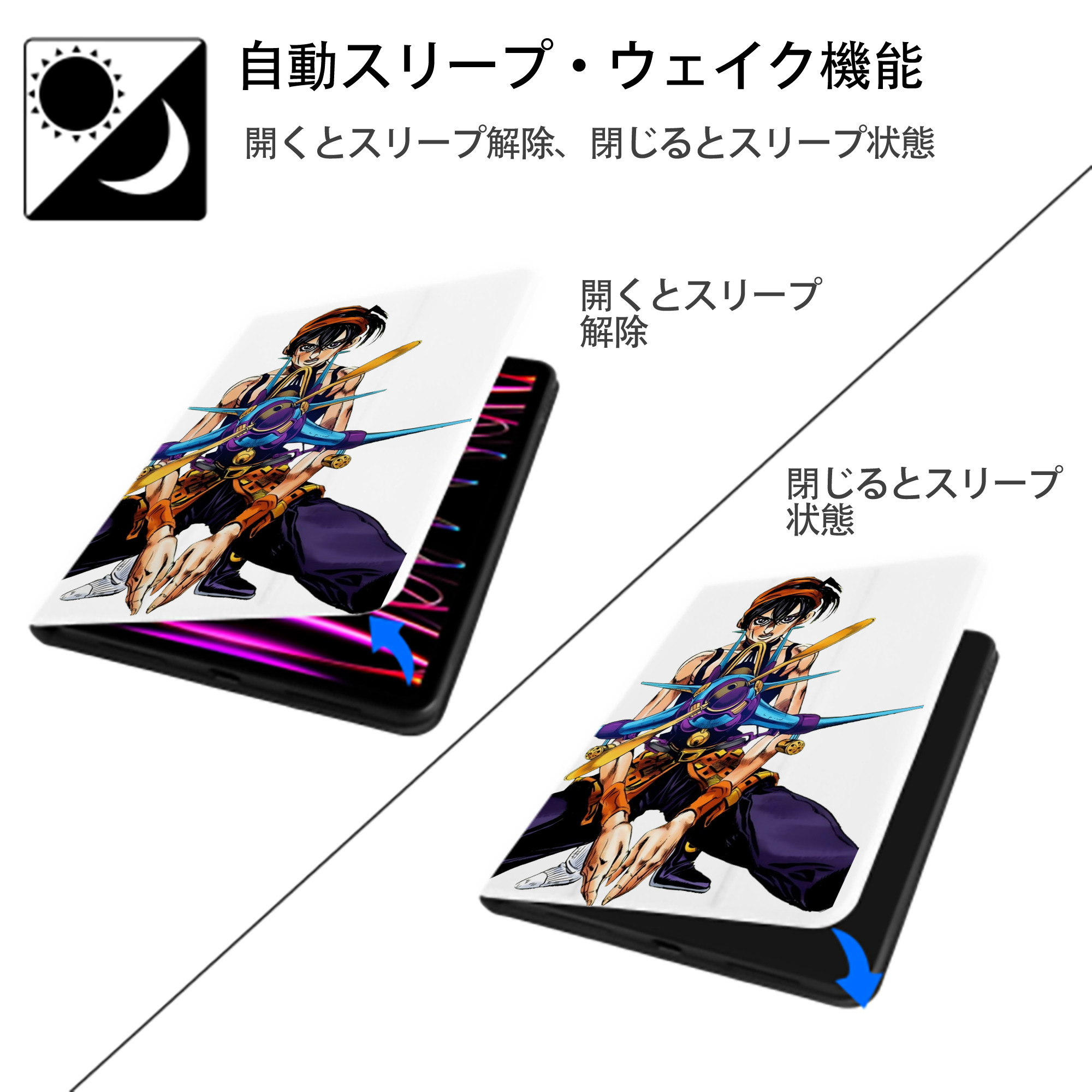 ジョジョの奇妙な冒険 ナランチャ?ギルガ JoJo's Bizarre Adventure Narancia Ghirga IPad ケース ペン収納付き 三つ折りスタンド PUレザー×シリコン 対応機種9.5/10.5/10.9インチ