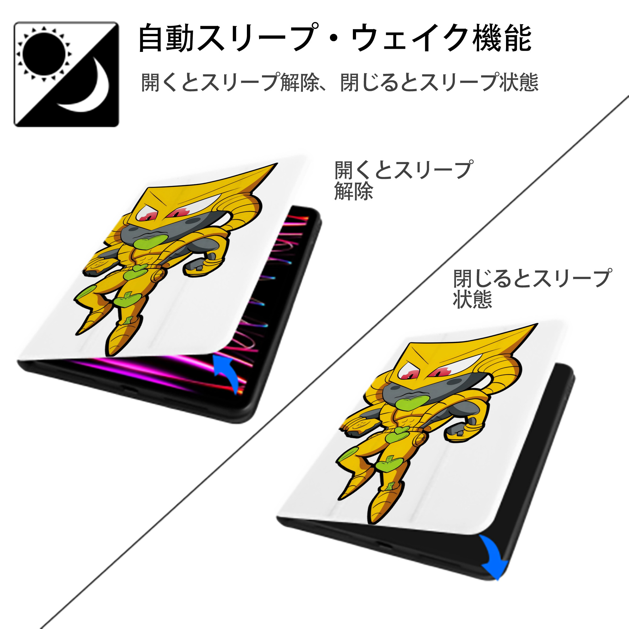 ジョジョの奇妙な冒険 ディオ?ブランドー JoJo's Bizarre Adventure Dio Brando IPad ケース ペン収納付き 三つ折りスタンド PUレザー×シリコン 対応機種9.5/10.5/10.9インチ