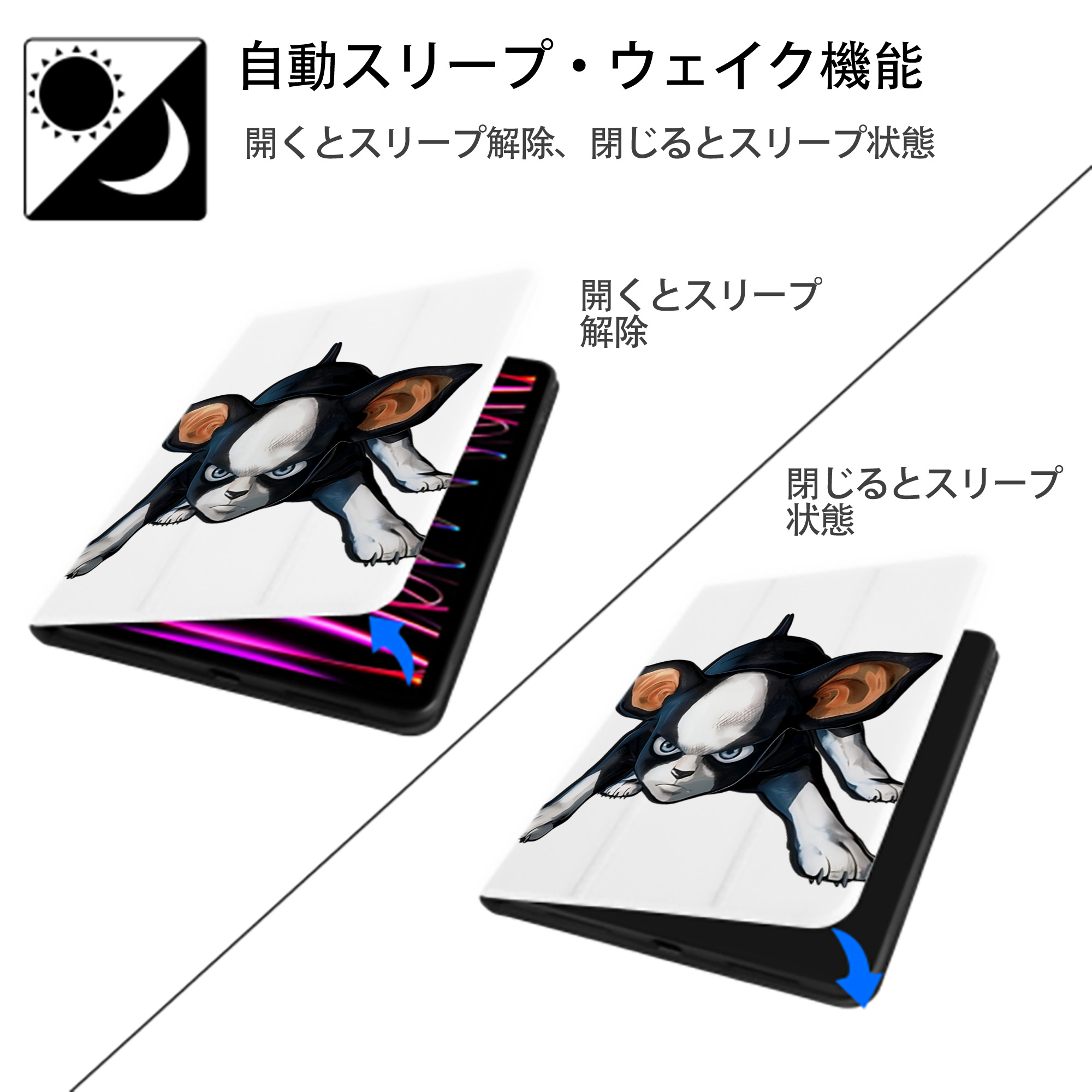 ジョジョの奇妙な冒険 イギー JoJo's Bizarre Adventure Iggy IPad ケース ペン収納付き 三つ折りスタンド PUレザー×シリコン 対応機種9.5/10.5/10.9インチ