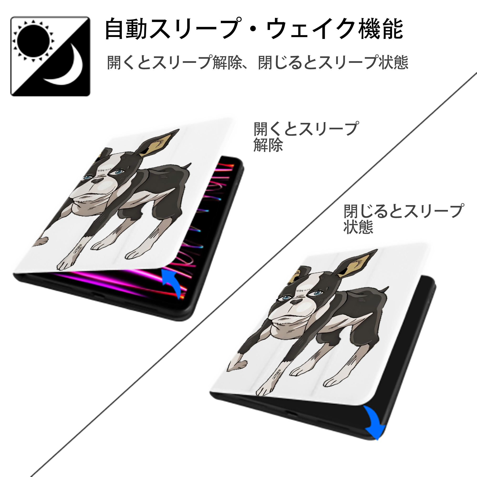 ジョジョの奇妙な冒険 イギー JoJo's Bizarre Adventure Iggy IPad ケース ペン収納付き 三つ折りスタンド PUレザー×シリコン 対応機種9.5/10.5/10.9インチ