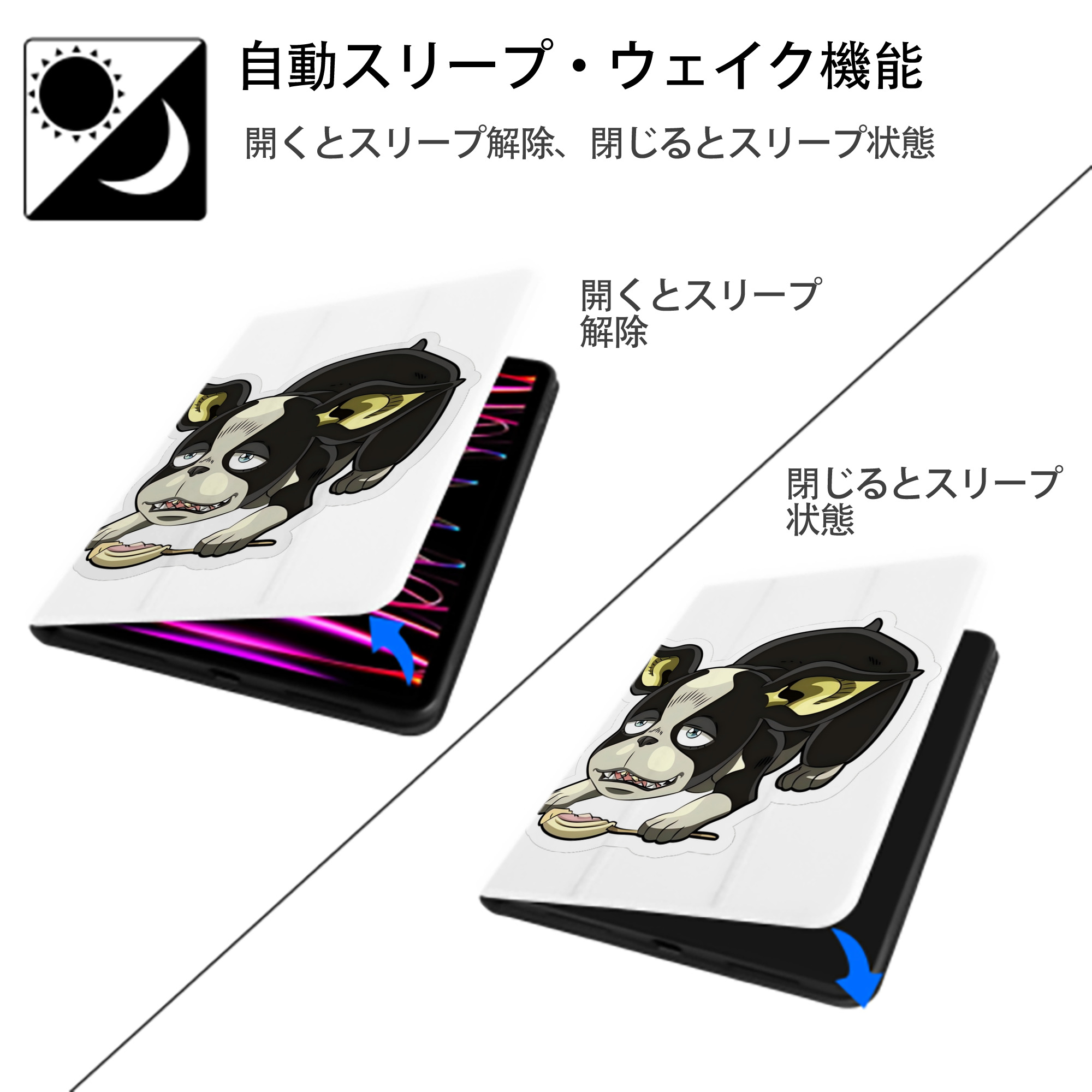 ジョジョの奇妙な冒険 イギー JoJo's Bizarre Adventure Iggy IPad ケース ペン収納付き 三つ折りスタンド PUレザー×シリコン 対応機種9.5/10.5/10.9インチ