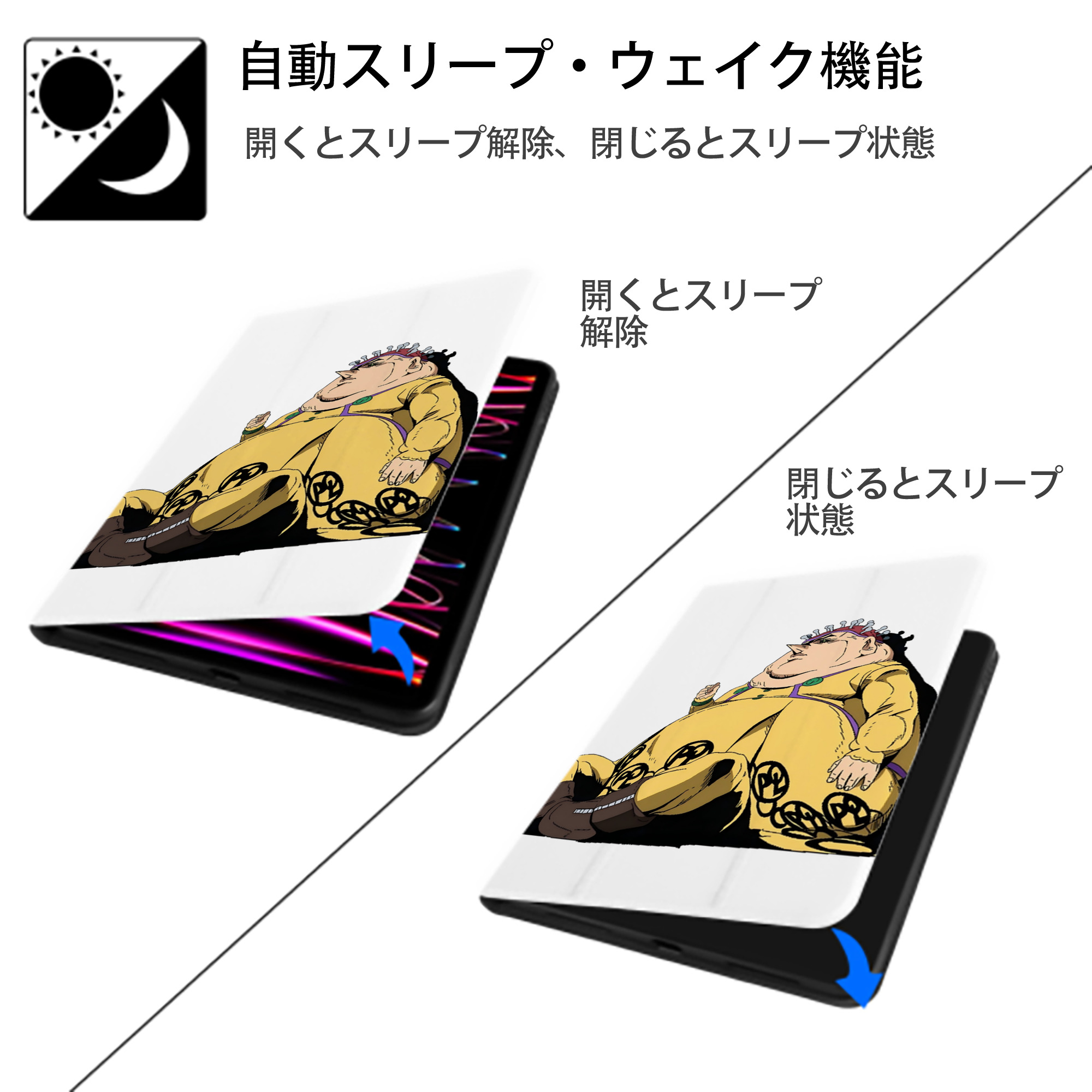 ジョジョの奇妙な冒険 ポルポ JoJo's Bizarre Adventure Polpo IPad ケース ペン収納付き 三つ折りスタンド PUレザー×シリコン 対応機種9.5/10.5/10.9インチ