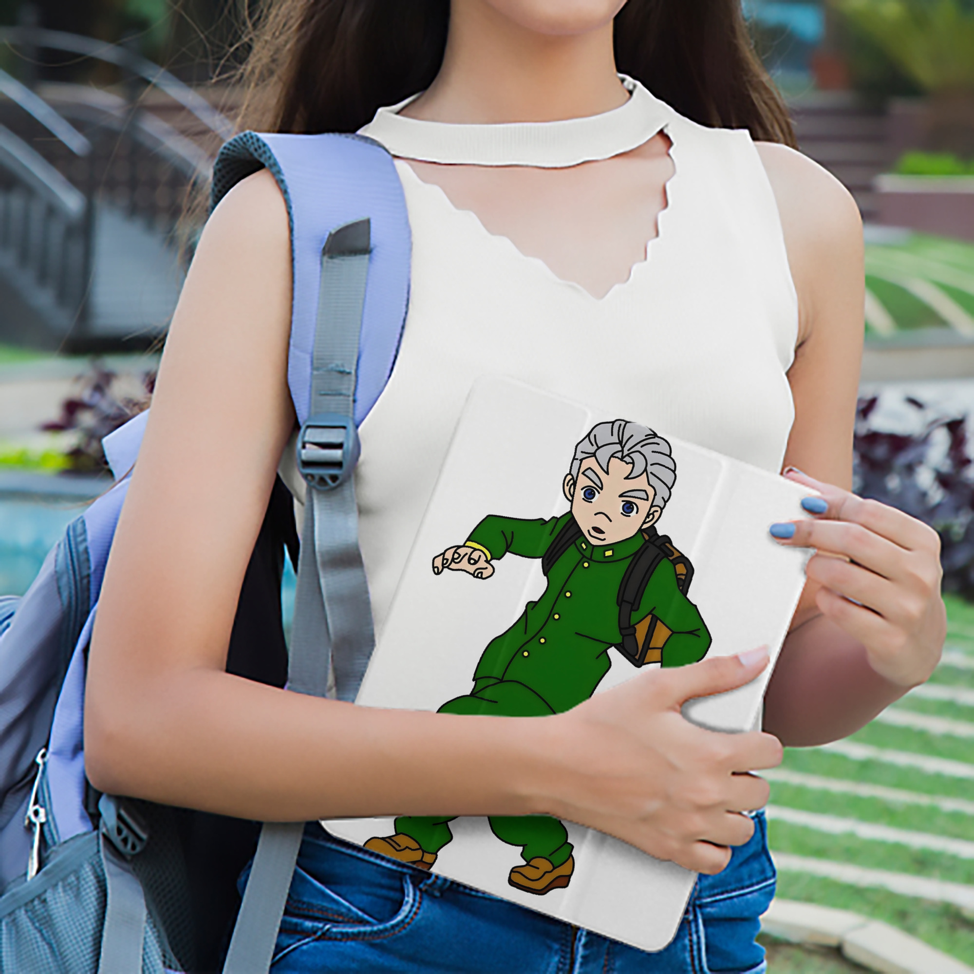 ジョジョの奇妙な冒険 広瀨康一 JoJo's Bizarre Adventure Hirose Koichi IPad ケース ペン収納付き 三つ折りスタンド PUレザー×シリコン 対応機種9.5/10.5/10.9インチ