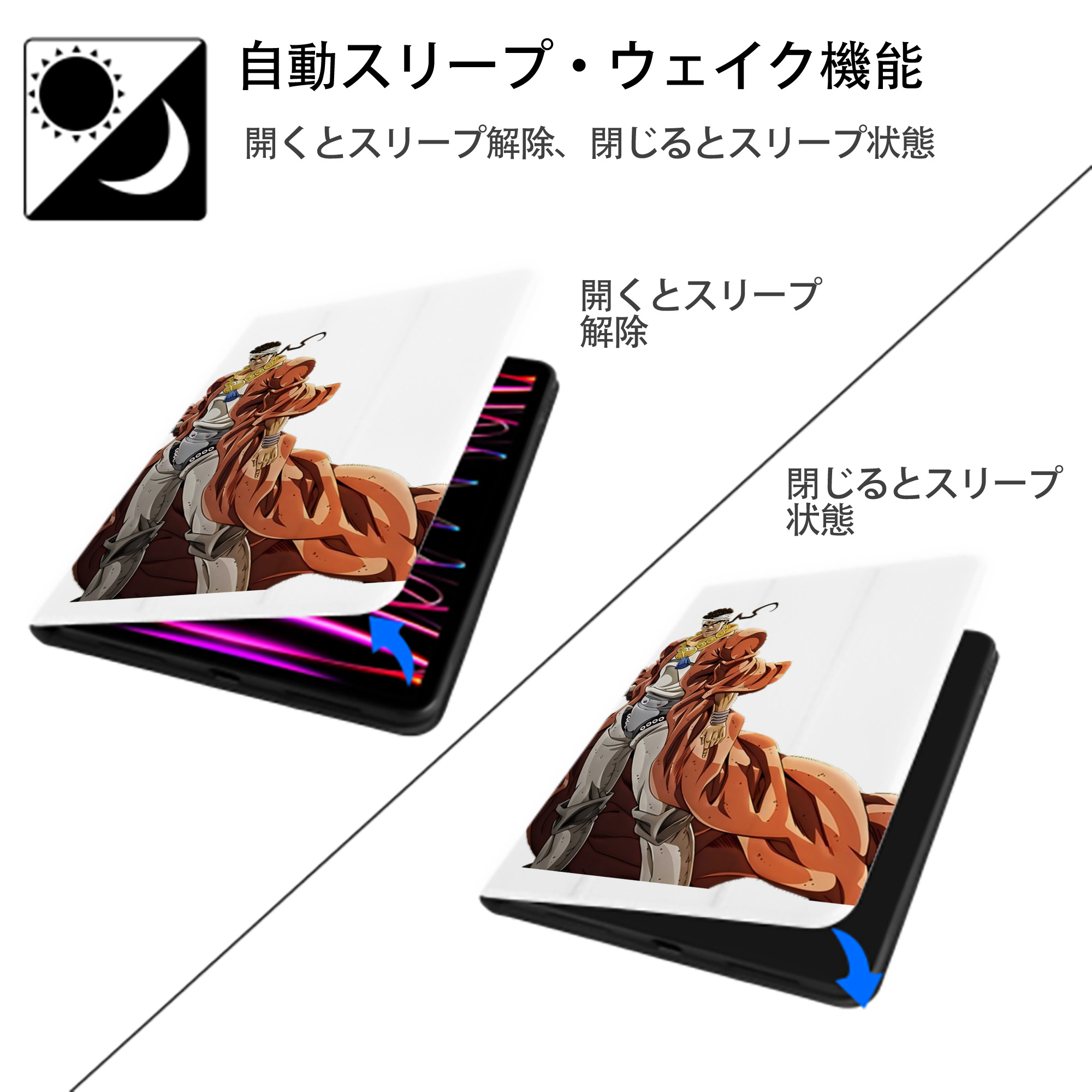 ジョジョの奇妙な冒険 ムハンマド?アブドゥル JoJo's Bizarre Adventure Muhammad Avdol IPad ケース ペン収納付き 三つ折りスタンド PUレザー×シリコン 対応機種9.5/10.5/10.9インチ